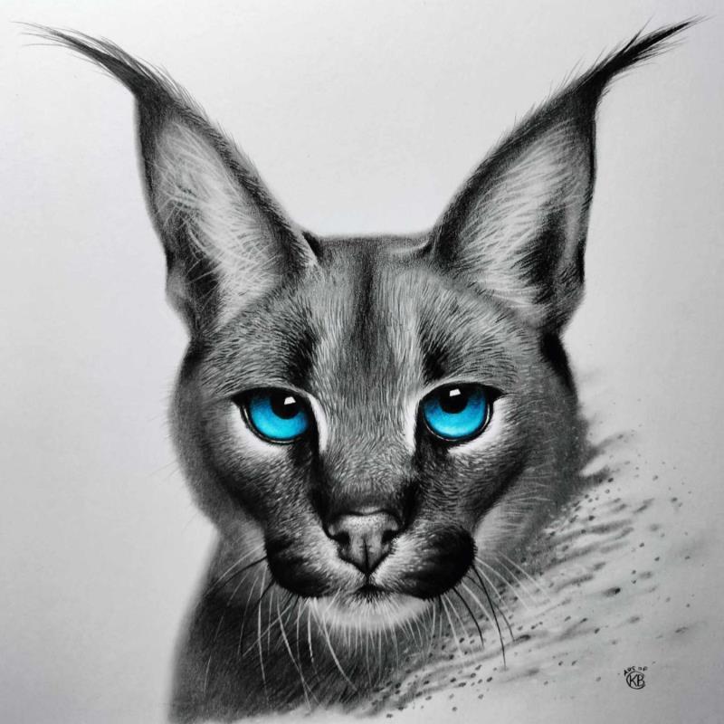 Painting Caracal by Benchebra Karim | Painting Figurative Charcoal Animals, Nature, Pop icons, Society