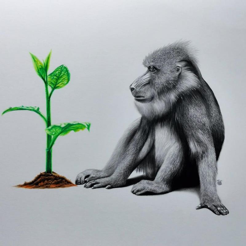 Painting Mandrill by K'Arts | Painting Figurative Charcoal Animals, Nature, Society