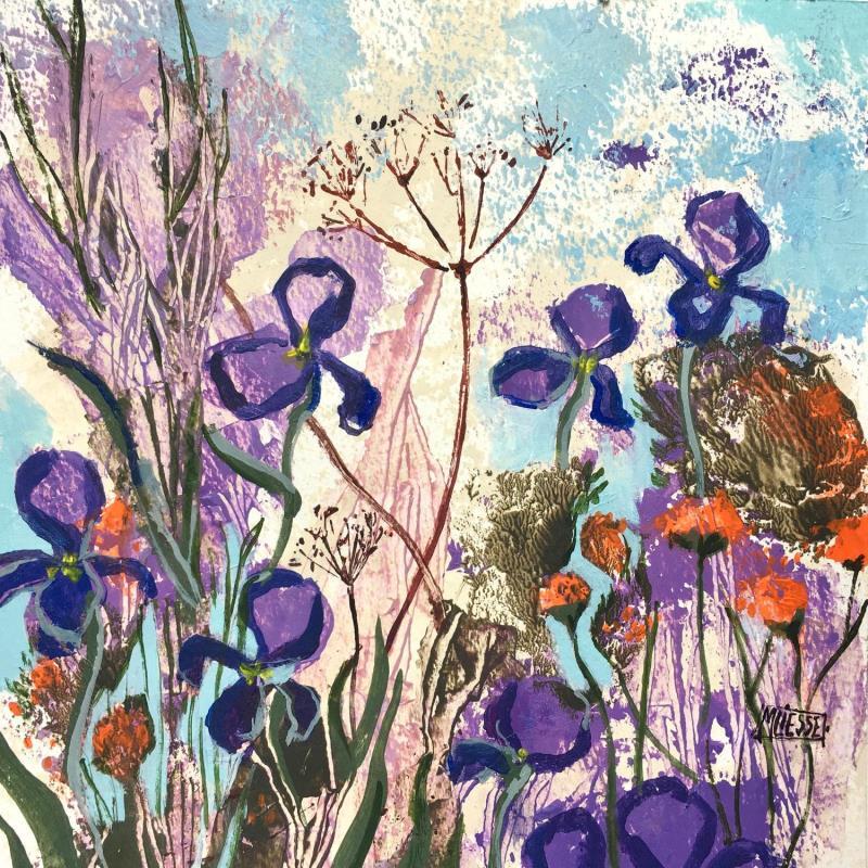 Peinture Iris au jardin sauvage  par Bertre Flandrin Marie-Liesse | Tableau Figuratif Nature Acrylique