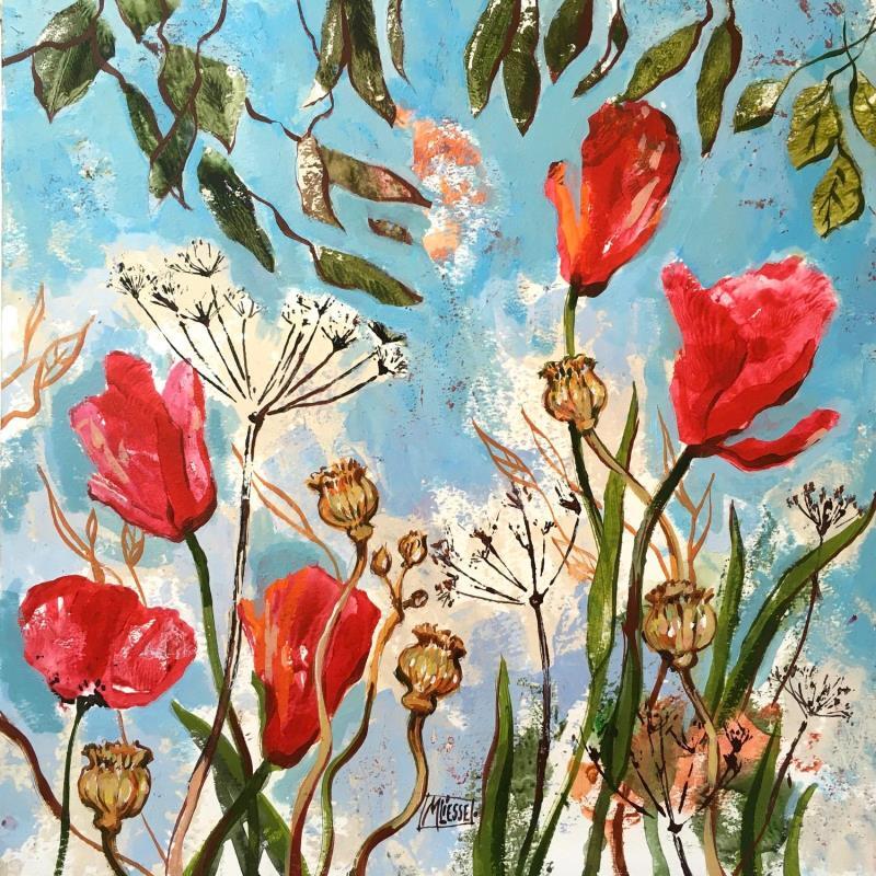 Painting Wild red tulips  by Bertre Flandrin Marie-Liesse | Painting Figurative Acrylic Nature