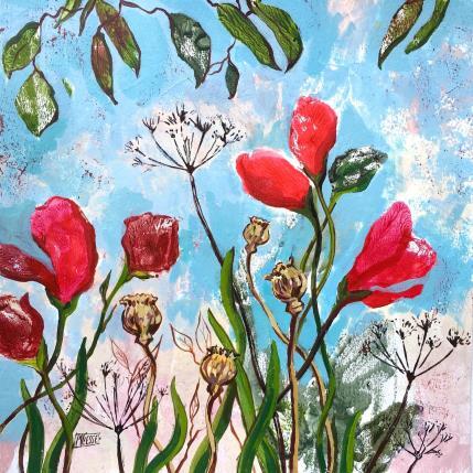 Painting Tulipes et graine de pavôts  by Bertre Flandrin Marie-Liesse | Painting Figurative Acrylic Nature