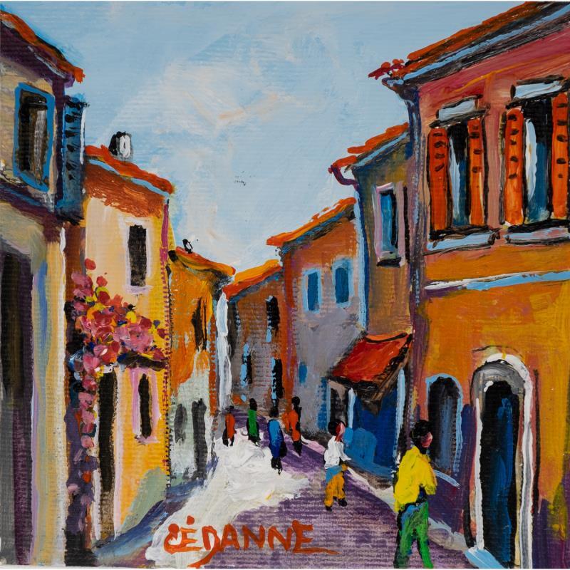 Painting Animation et couleurs chaudes dans la vieillle rue by Cédanne | Painting Figurative Landscapes Urban Life style Oil Acrylic