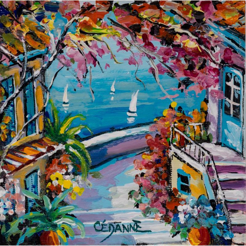 Gemälde Terrasse aux couleurs du Sud von Cédanne | Gemälde Figurativ Landschaften Marine Öl Acryl