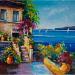 Peinture Terrasse d'une villa en bord de mer par Cédanne | Tableau Figuratif Paysages Marine Scènes de vie Huile Acrylique