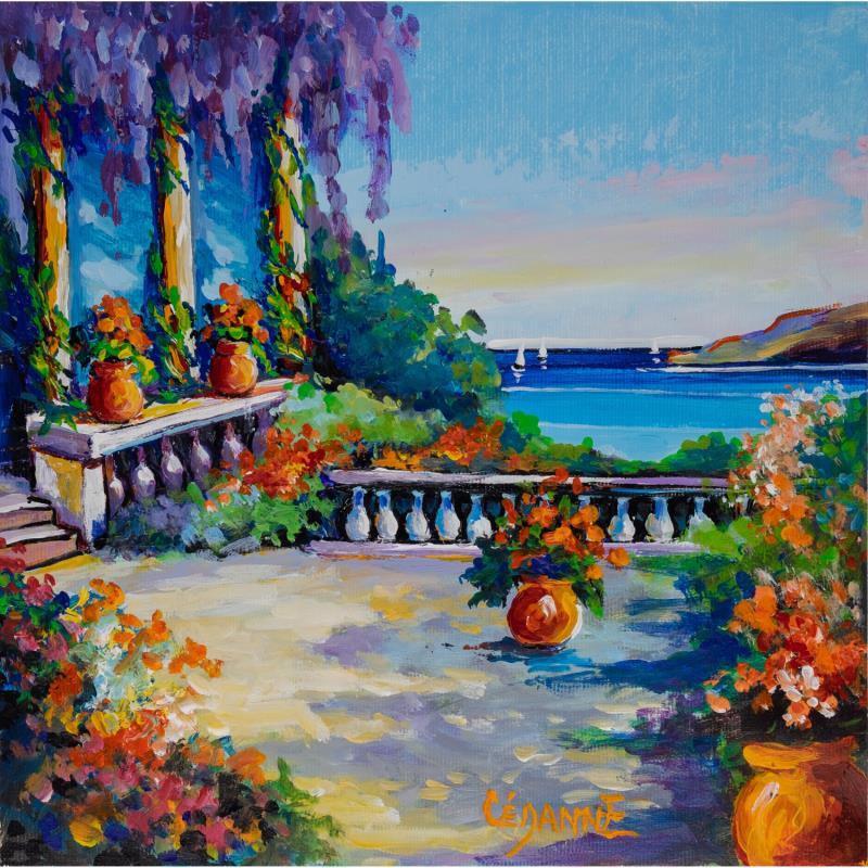 Peinture Terrasse ensoleillée sur la mer par Cédanne | Tableau Figuratif Acrylique, Huile Marine, Paysages, Scènes de vie