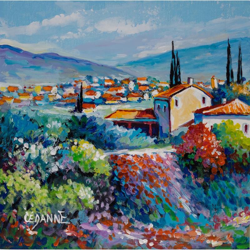 Painting Panorama sur le village by Cédanne | Painting Figurative Acrylic, Oil Landscapes, Urban