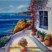 Peinture Coin de terrasse sur la mer Méditerranée par Cédanne | Tableau Figuratif Paysages Marine Huile Acrylique