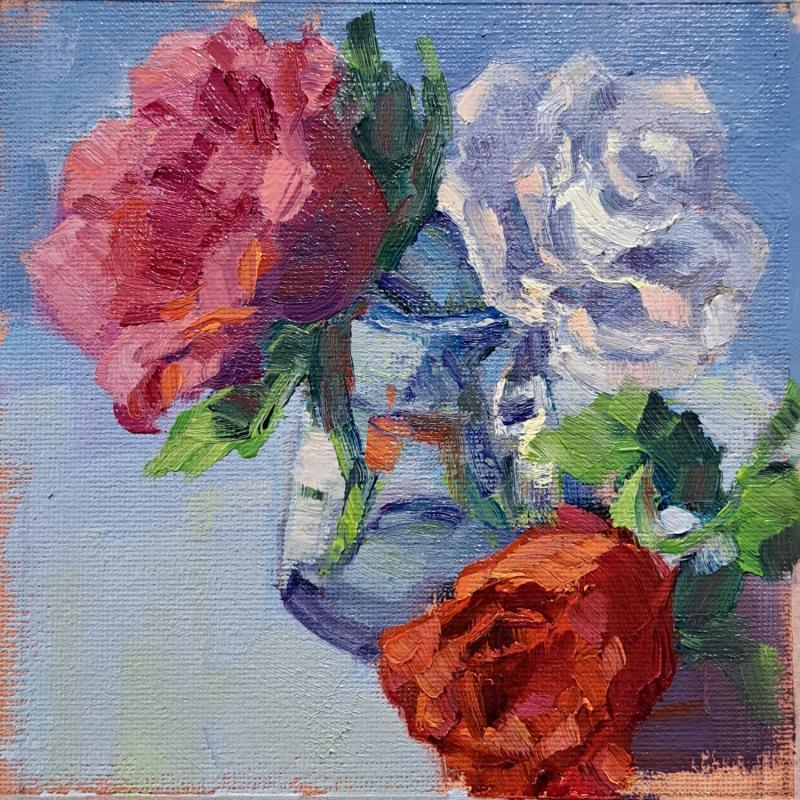 Peinture Trois roses par Aliamus Béatrice  | Tableau Impressionnisme Gouache Natures mortes