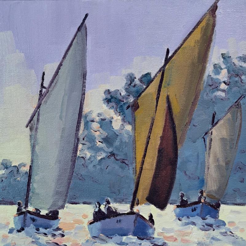 Peinture Trois guepards à contre jour  par Aliamus Béatrice  | Tableau Figuratif Huile Marine, Sport