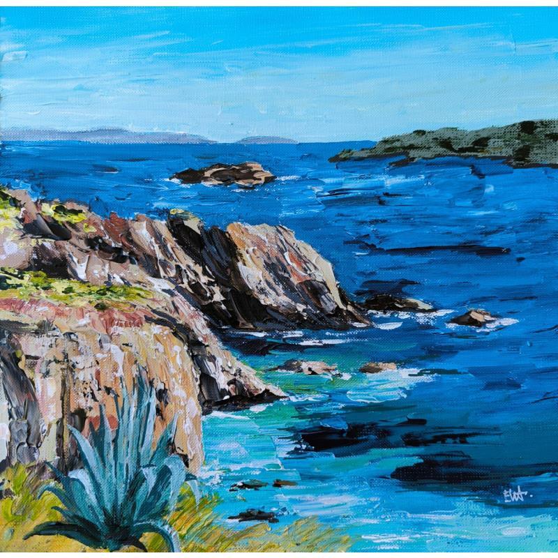 Peinture Vue sur la Méditerranée par Rey Ewa | Tableau Figuratif Acrylique Paysages