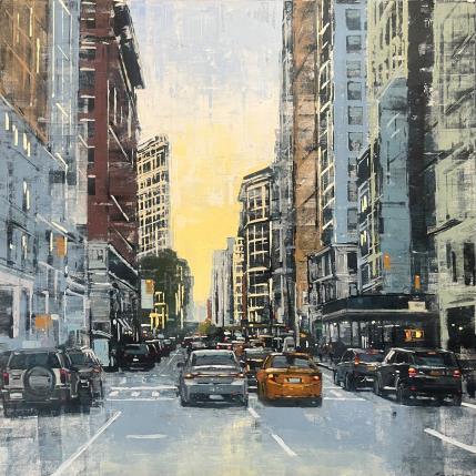 Painting Sunset on Flatiron by Faveau Adrien | Painting Figurative Oil Urban