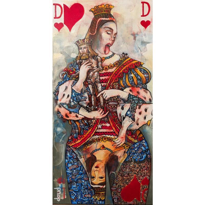 Peinture Dame de coeur à coeur joue à la poupée par Doudoudidon | Tableau Art Singulier Acrylique Portraits, Société
