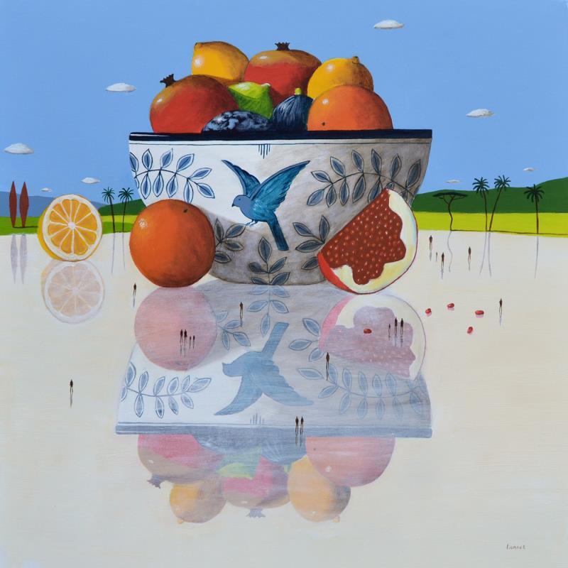 Painting Reflet aux fruits by Lionnet Pascal | Painting Surrealism Landscapes Life style Still-life Acrylic