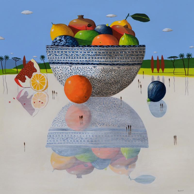 Painting Reflets aux fruits by Lionnet Pascal | Painting Surrealism Landscapes Life style Still-life Acrylic