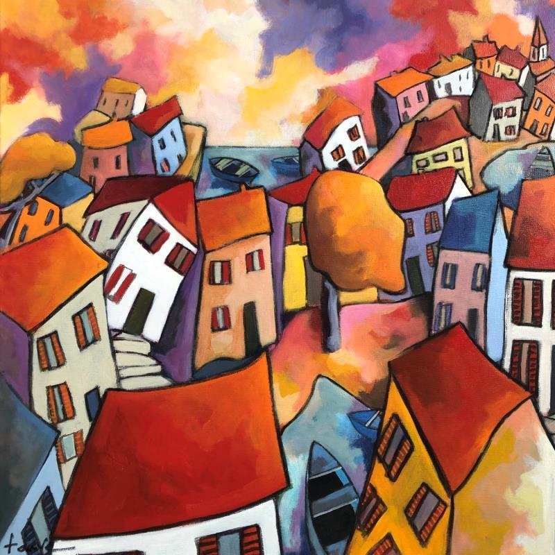 Painting Village enchanté  by Fauve | Painting Figurative Landscapes Acrylic