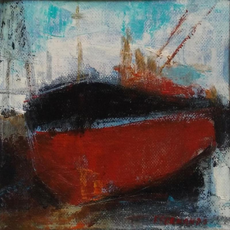 Painting Bateau Rouge by Fernando | Painting Figurative Marine Oil