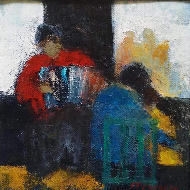 Gemälde Mére et enfant von Fernando | Gemälde Figurativ Öl Alltagsszenen, Kinder