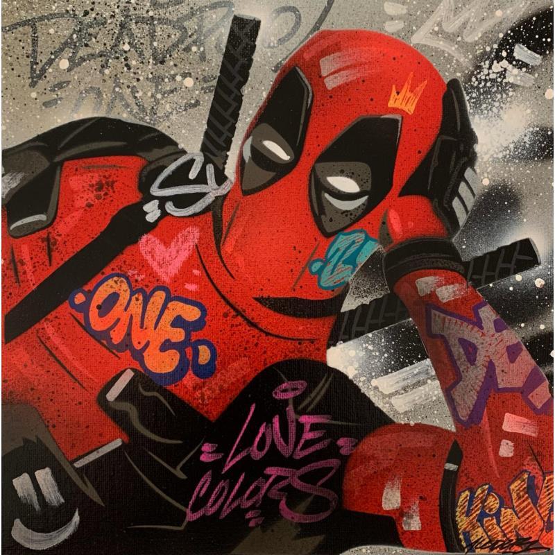 Peinture Deadpool tranquille par Kedarone | Tableau Pop-art Icones Pop Graffiti Acrylique