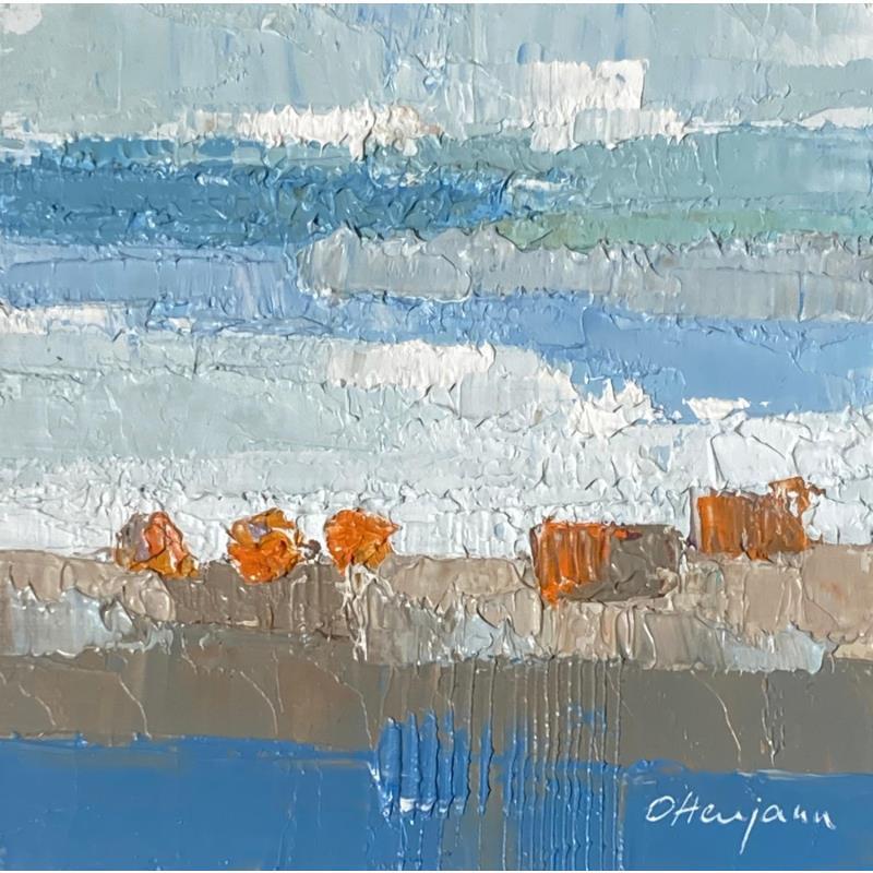 Painting Le ciel lontain aux touches orangées by Ottenjann Andrea | Painting Abstract Landscapes Wood Oil