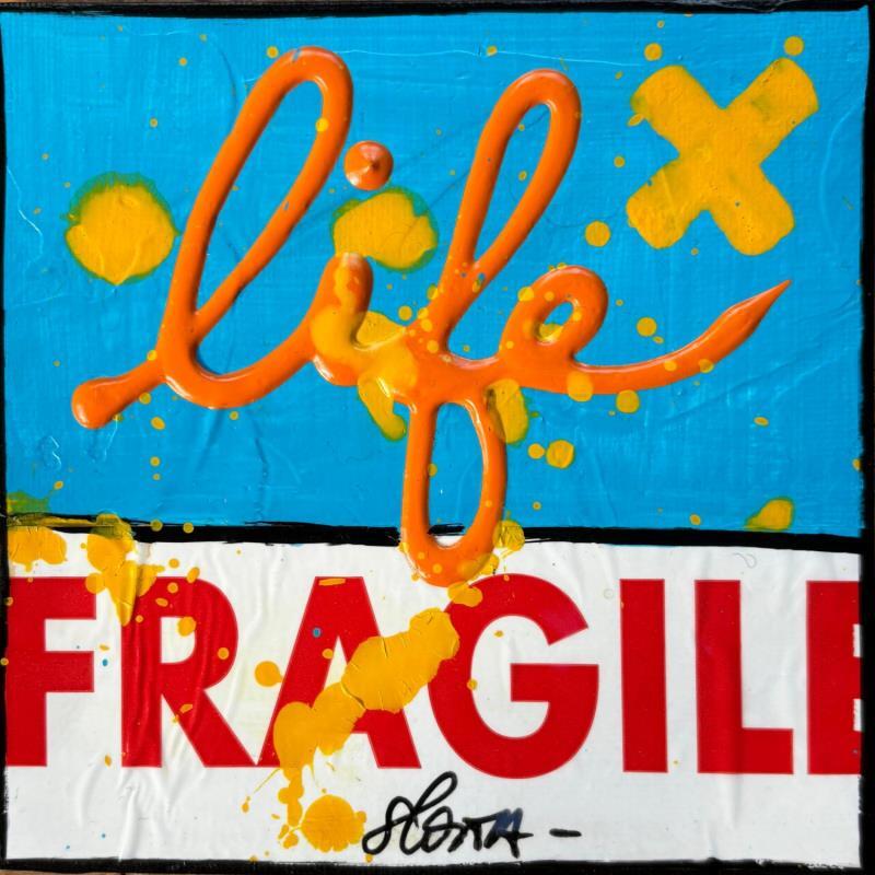Painting Fragile life (bleu) by Costa Sophie | Painting Pop-art Acrylic Gluing Upcycling