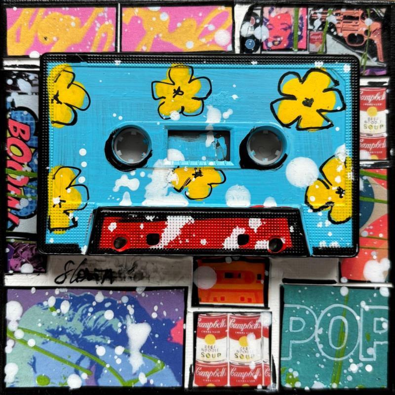 Painting POP K7 (bleu) by Costa Sophie | Painting Pop-art Acrylic, Gluing, Upcycling Pop icons