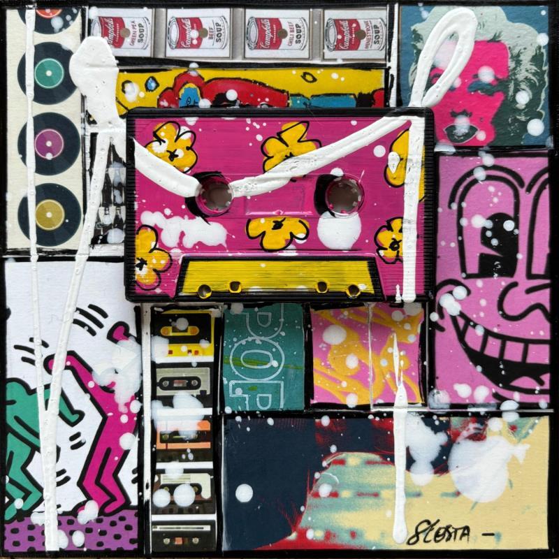 Painting POP k7 (rose) by Costa Sophie | Painting Pop-art Acrylic, Gluing, Upcycling Pop icons