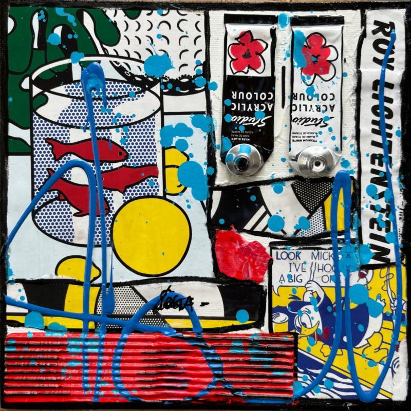 Painting Tribute to R.Lichtenstein by Costa Sophie | Painting Pop-art Acrylic, Gluing, Upcycling Pop icons