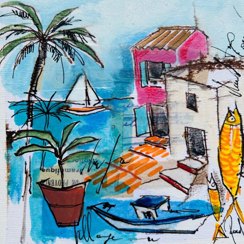 Painting Bord de mer by Colombo Cécile | Painting Naive art Acrylic, Gluing, Ink, Pastel, Watercolor Landscapes, Life style