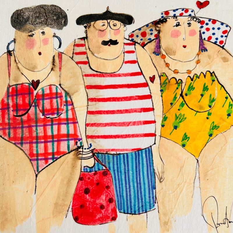 Painting Les copains d'abord by Colombo Cécile | Painting Naive art Portrait Watercolor Acrylic Gluing Ink Pastel
