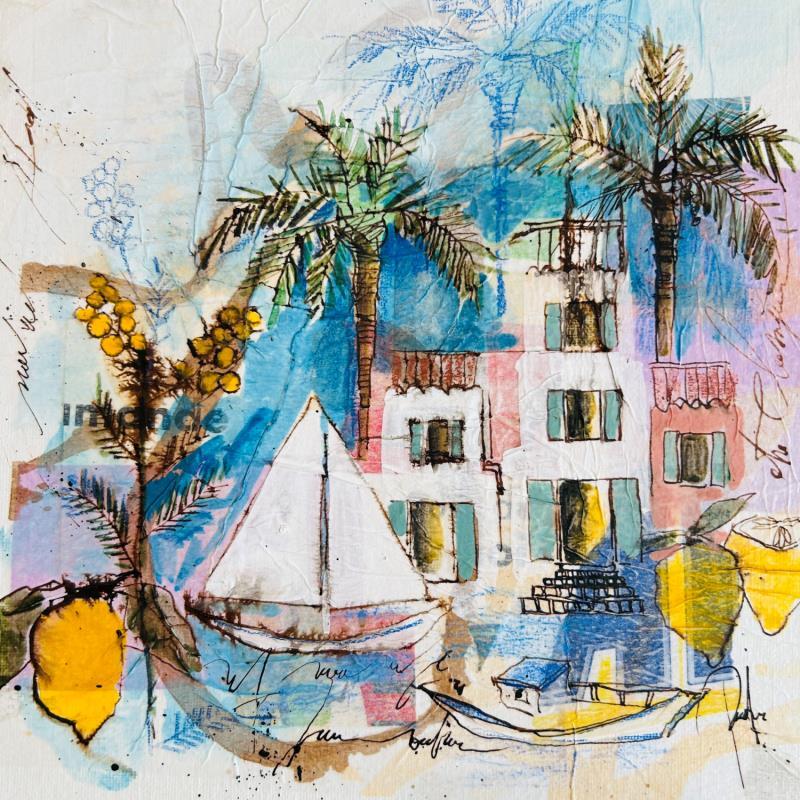 Peinture Jaune et bleu par Colombo Cécile | Tableau Art naïf Paysages Nature Scènes de vie Aquarelle Acrylique Collage Encre Pastel