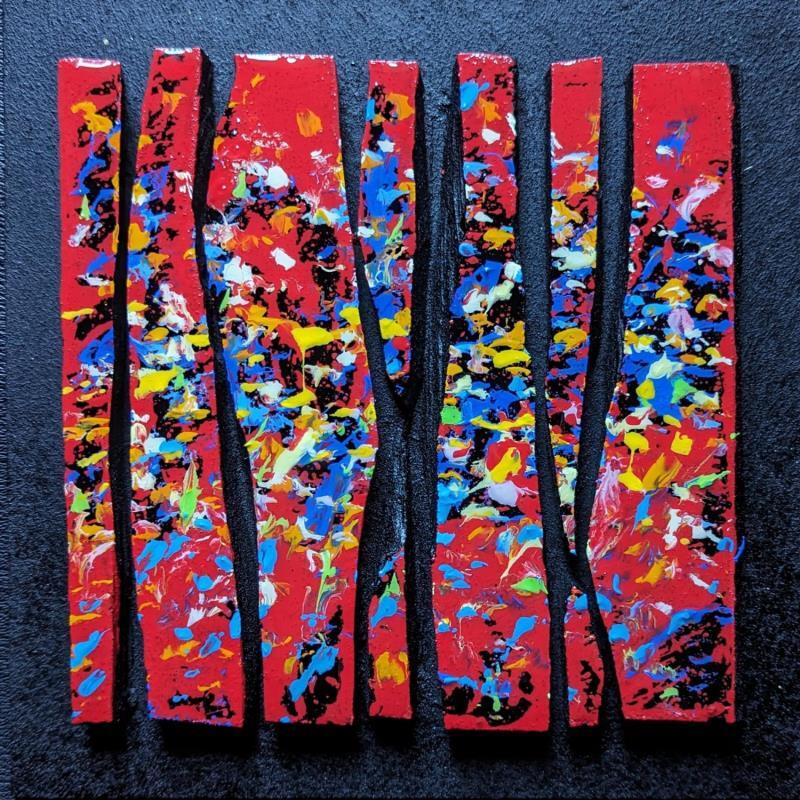 Peinture Bc7 impression rouge touche multi par Langeron Luc | Tableau Matiérisme Bois Acrylique Résine
