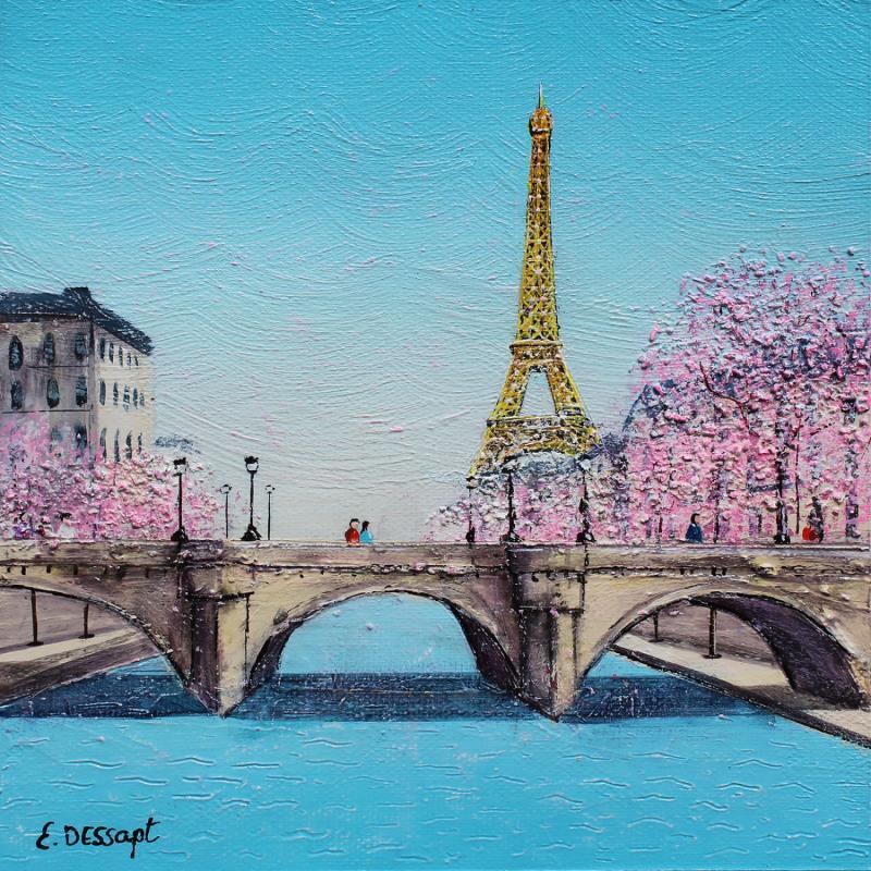 Peinture Paris rosée par Dessapt Elika | Tableau Impressionnisme Acrylique, Sable