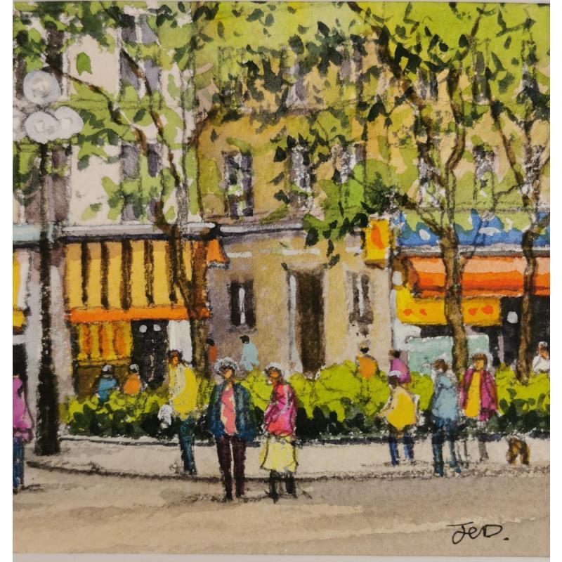 Painting Cinquième, Place de la Contrescarpe by Decoudun Jean charles | Painting Figurative Watercolor Urban
