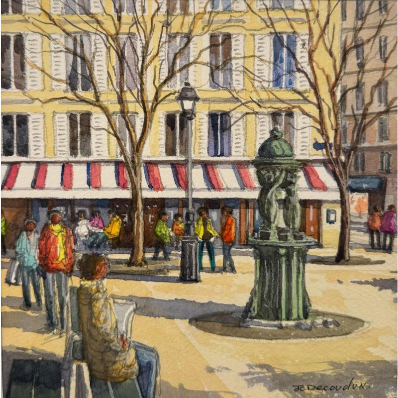Gemälde La café Bonaparte à Saint-Germain von Decoudun Jean charles | Gemälde Figurativ Urban Aquarell