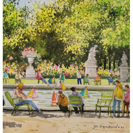 Painting Le jardin des Tuileries by Decoudun Jean charles | Painting Figurative Watercolor Pop icons, Urban