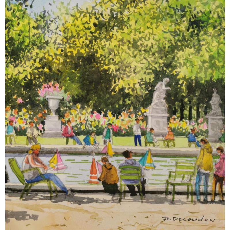 Painting Le jardin des Tuileries by Decoudun Jean charles | Painting Figurative Watercolor Pop icons, Urban