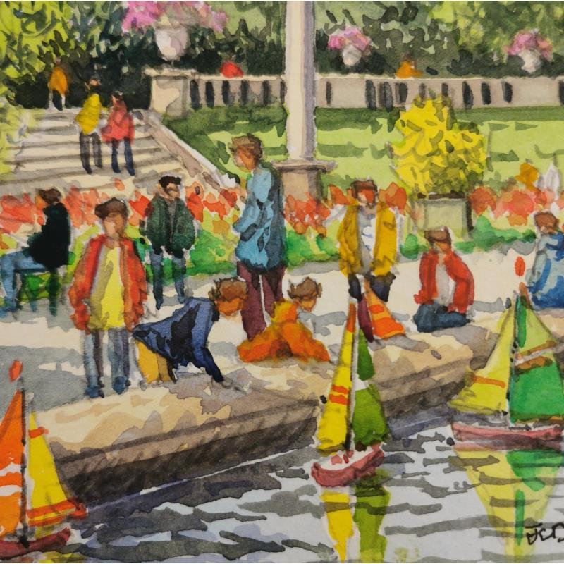 Painting Paris Les petits bateaux by Decoudun Jean charles | Painting Figurative Urban Watercolor