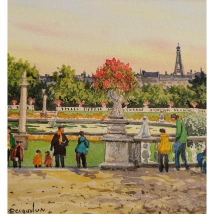 Peinture Paris Soir au Luxembourg par Decoudun Jean charles | Tableau Figuratif Aquarelle Urbain