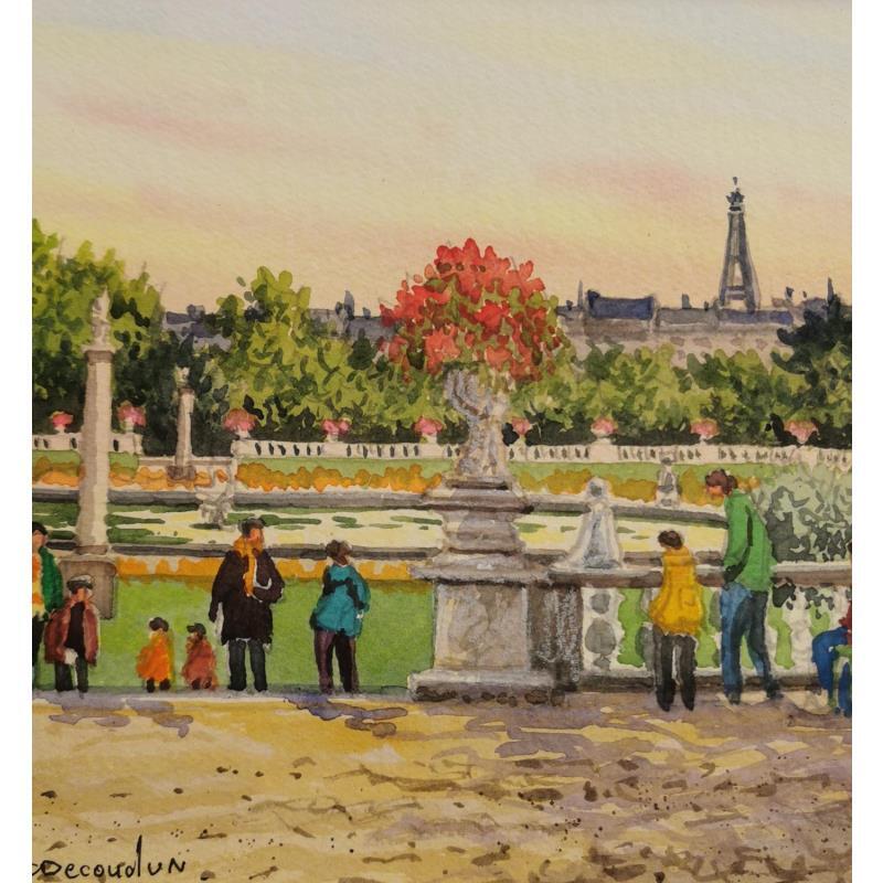 Peinture Paris Soir au Luxembourg par Decoudun Jean charles | Tableau Figuratif Urbain Aquarelle