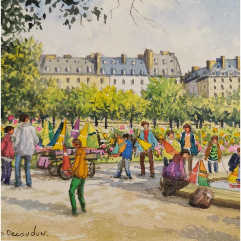 Peinture Paris Le Jardin des Tuileries par Decoudun Jean charles | Tableau Figuratif Urbain Aquarelle