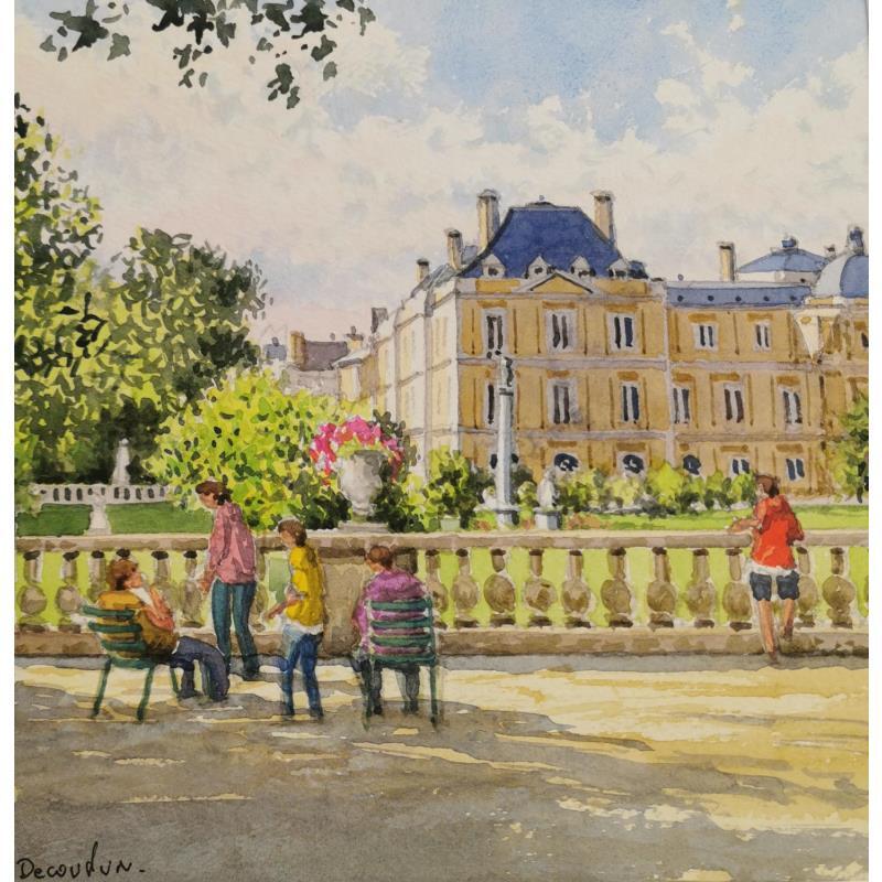 Peinture Paris Le Sénat Jardins du Luxembourg par Decoudun Jean charles | Tableau Figuratif Urbain Aquarelle