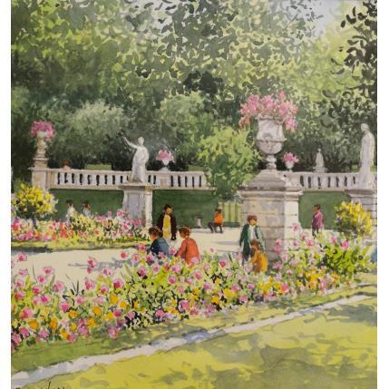 Gemälde Paris Jardinières du Luxembourg von Decoudun Jean charles | Gemälde Figurativ Aquarell Urban