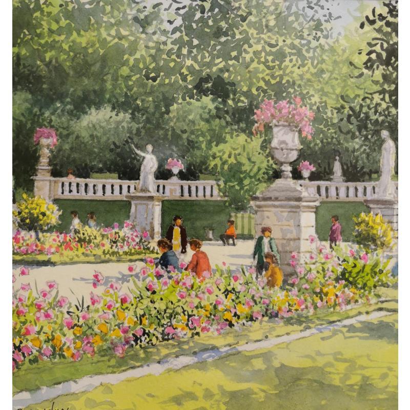 Peinture Paris Jardinières du Luxembourg par Decoudun Jean charles | Tableau Figuratif Urbain Aquarelle