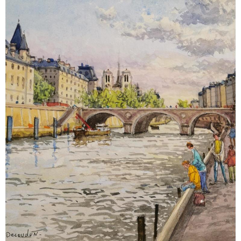 Painting Paris le Pont du Change by Decoudun Jean charles | Painting Figurative Urban Watercolor