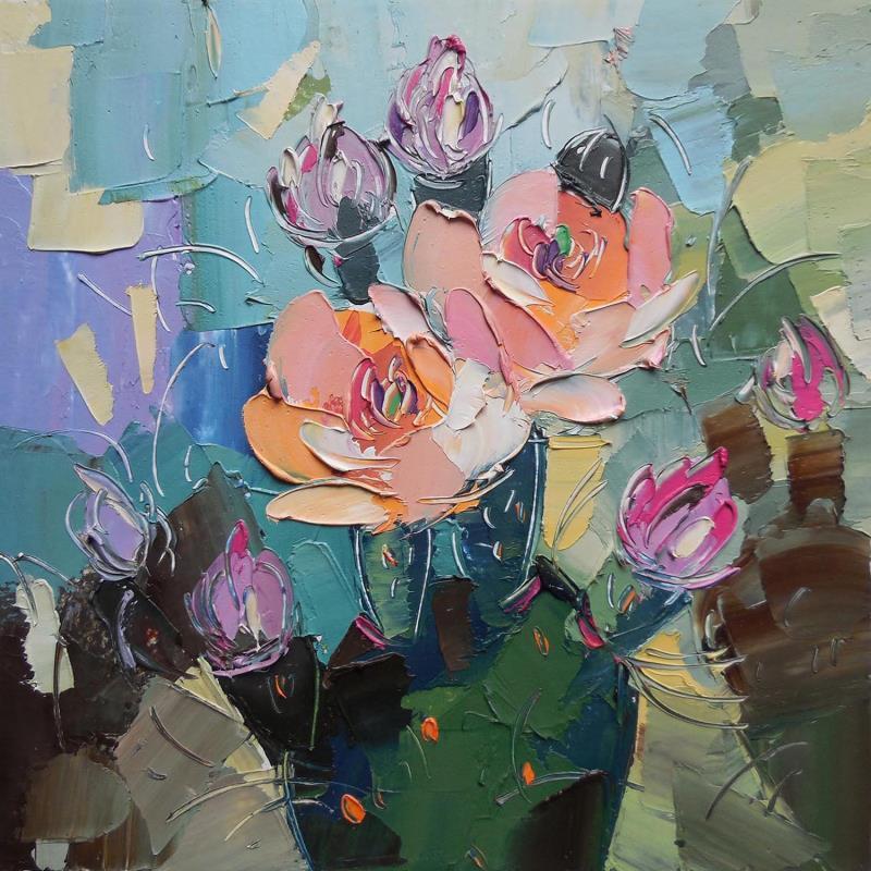Painting Desert Flowers by Lunetskaya Elena | Painting Figurative Cardboard, Oil Landscapes, Minimalist, Nature, Pop icons