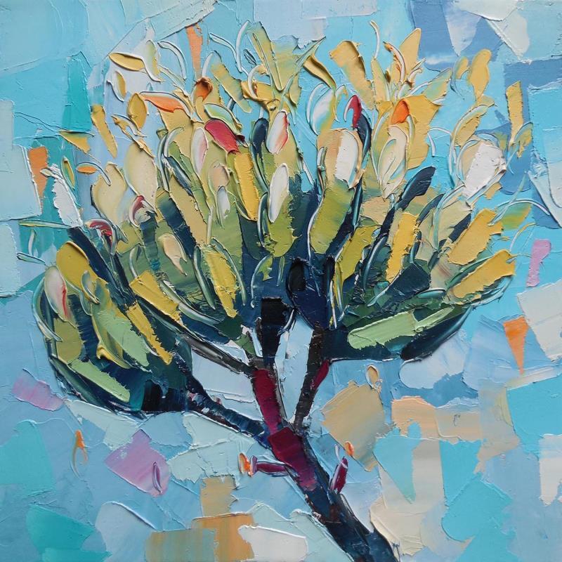 Painting Agave in bloom by Lunetskaya Elena | Painting Figurative Landscapes Nature Minimalist Cardboard Oil