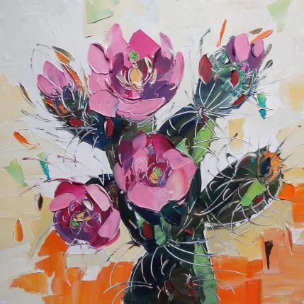 Peinture Blooming cactus par Lunetskaya Elena | Tableau Figuratif Huile Nature, Paysages