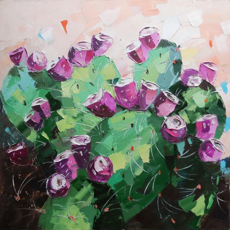 Painting Purple Cactus Pears by Lunetskaya Elena | Painting Figurative Oil Landscapes, Minimalist, Nature