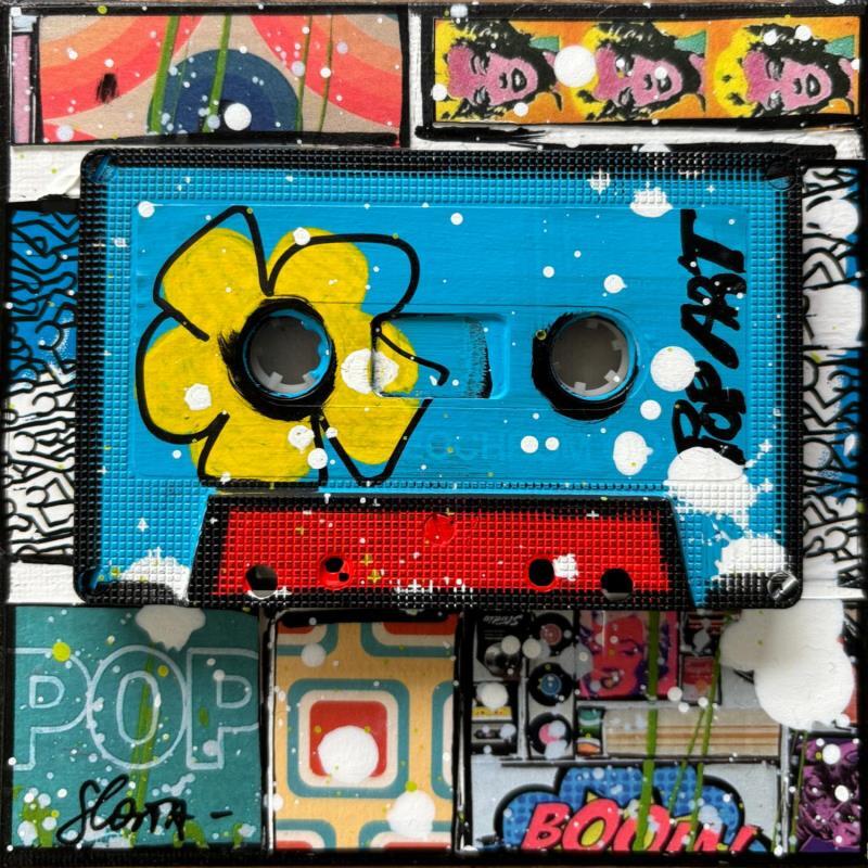 Painting POP K7 (bleu) by Costa Sophie | Painting Pop-art Acrylic, Gluing, Upcycling Pop icons