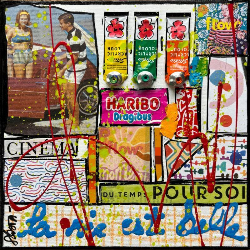 Painting La vie est belle (cinema) by Costa Sophie | Painting Pop-art Acrylic Gluing Upcycling
